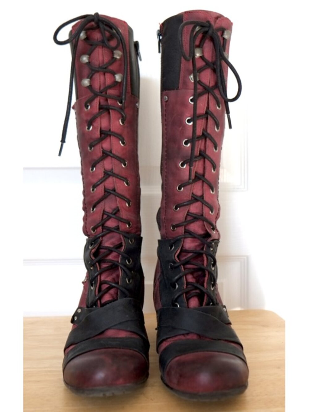 DKODE red/black lace up leather boots goth punk - Picture 5 of 10